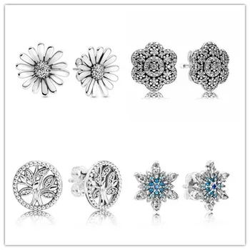

925 Sterling Silver Earring Crystalized Snowflake Crystal Stud Earrings For Women Wedding Party Pandora Jewelry