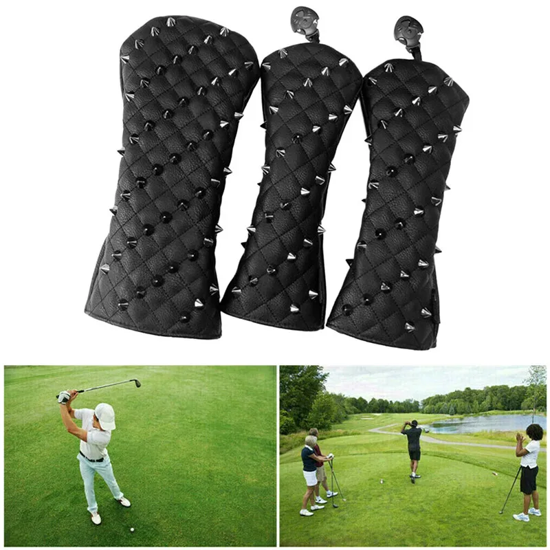 

1/3Pcs Fashion Rivets PU Golf Head Covers Golf Club Driver Headcovers Fairway Wood Golf HeadCover Driver Cover Putter Head Cover