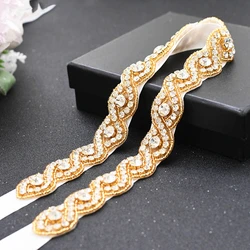 S28-G Gold Crystal Wedding Belt Rhinestone Belt Crystal Bride Bridal Belt Sash Wedding Accessories Evening Dress Belt Sash