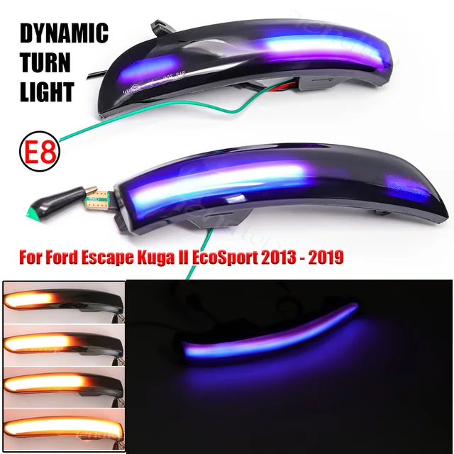 Luz direccional intermitente LED dinámica para retrovisor de coche, lámpara indicadora de espejo, repetidor ámbar para Ford Escape Kuga II EcoSport