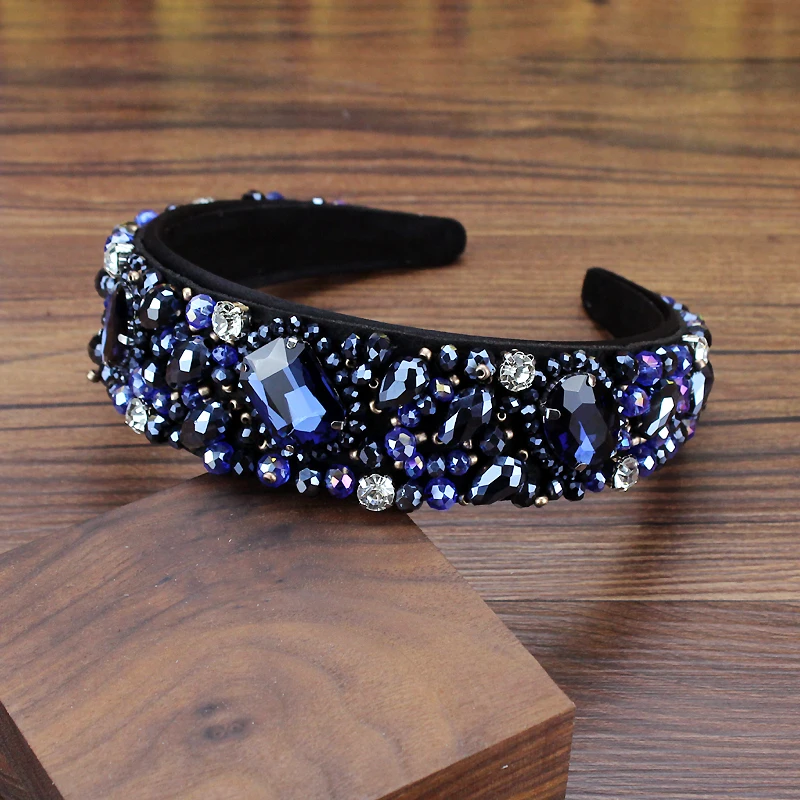 Handmade Vintage Navy Crystal Beaded Wedding Headbands Rhinestone Bridal Hair Accessories For Women hair accessory,bridal headwear