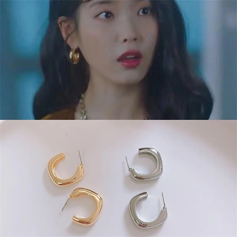 

3# 드루 나 호텔 Iu with the Earrings Fashion Exaggerated Irregular Circle Metal Silver Metal Earrings French Nightclub Women Jewelry