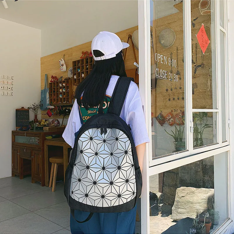 

Adi Celebrity Style Backpack Diamond Lattice Backpack New Style Large-Volume Casual Double Backpack Colorful Laser School Bag
