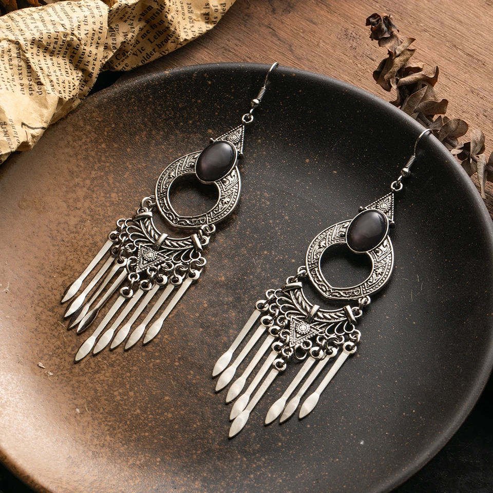 Винтажные элегантные серьги Большие размеры Boho натуральный камень кисточка Висячие серьги для женщин массивные ювелирные изделия подарок
