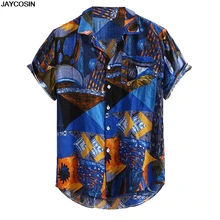 KLV, новинка, стильные, модные, мужские, с принтом, летние, Гавайские, свободные, с коротким рукавом, повседневные, на пуговицах, Abbigliamento moda maschile 9814