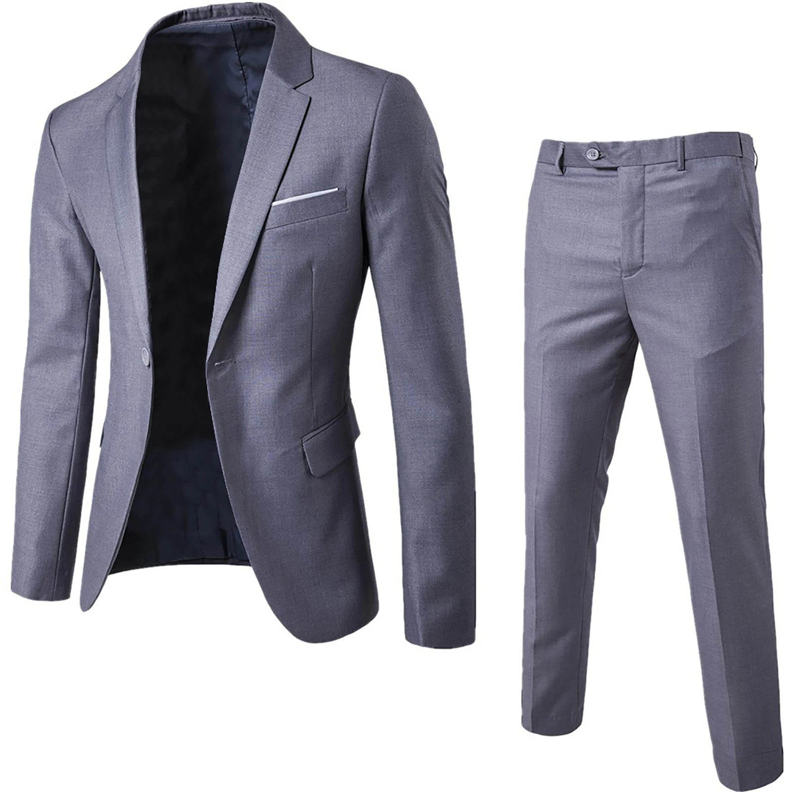 Traje negro para hombre, traje de negocios de talla grande, Color sólido, manga larga, solapa, botón delgado, para boda, 2 piezas, 2021