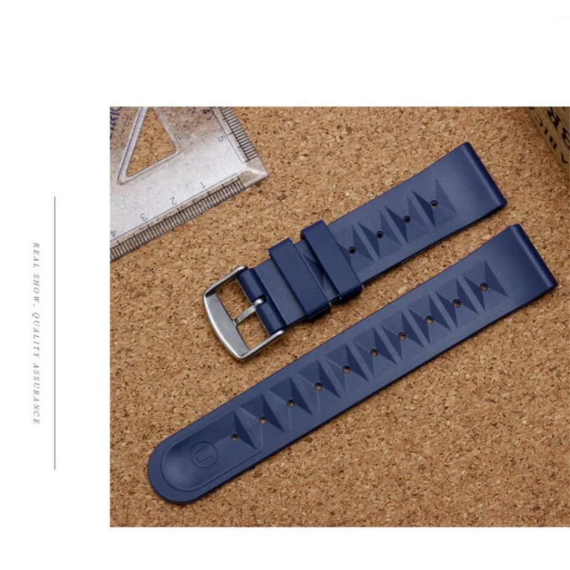 Blue silver buckle Резиновый силиконовый ремешок для часов Seiko SRP777J1 сменный Браслет ремешок для часов 20 22 мм черный/синий цвет - Цвет ремешка: Blue silver buckle