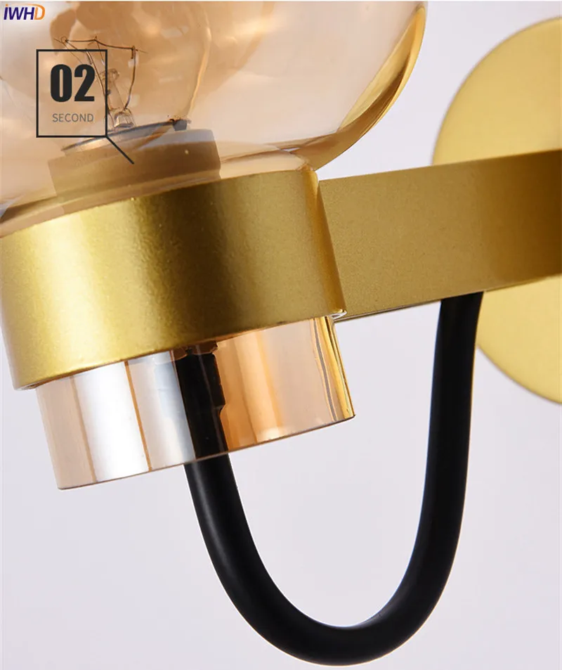 Iron Modern Nordic Wall Lamps Glass Lampshade Wall Lights Creative Wandlamp Bedroom Light Fixtures For Home Decoration Bar Cafe (14)