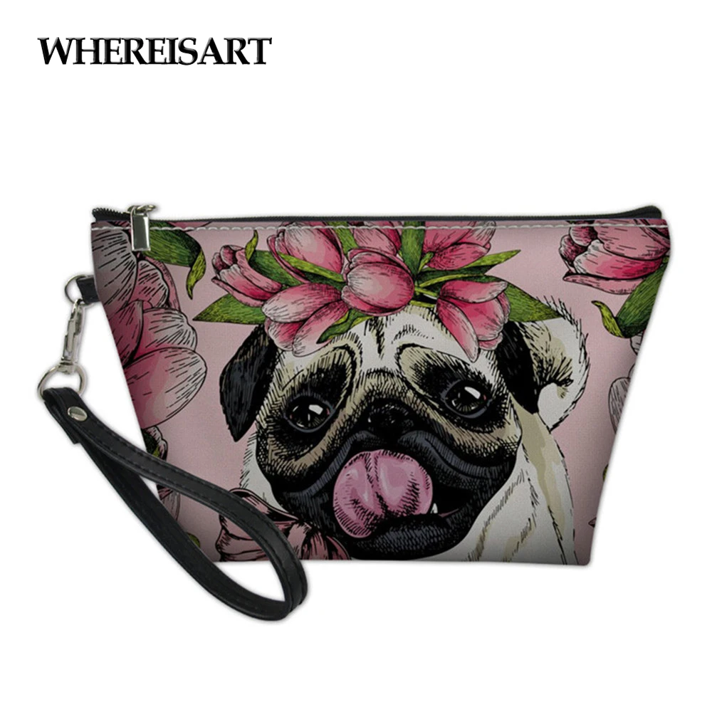 

WHEREISART Cute Pink Pug Pattern Necessaire Feminina Cosmetic Bags Organizer Ladies Beauty Case Small Travel Toiletry Package