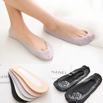 

FINETOO Summer Invisible Short Sock for Women Non-slip Sock Comfortable Ice Silk Girls Boat Socks Ankle Female Invisible Socks