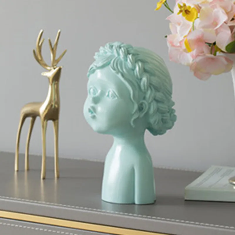  Nordic Figures Head Portraits Girl Look Up Resin Craftwork Sculpture Creative Bedroom Bedside Table - 4000165012976
