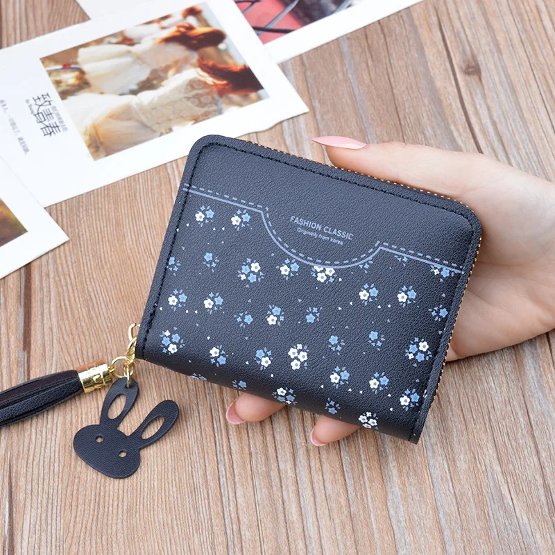 

HUGWISER Wallet Lady Short Zipper Tasser Korean Version Student Small Shredder Wallet Small Key Coin Pocket Floral Prints