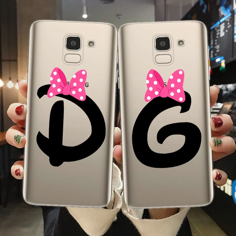 Custom name Letter Cute PINK Bow-knot Couples Phone Case For Samsung J3 J5 J6 2016 2017 J4 Plus 2018 Soft Silicone Shell Capa | Мобильные