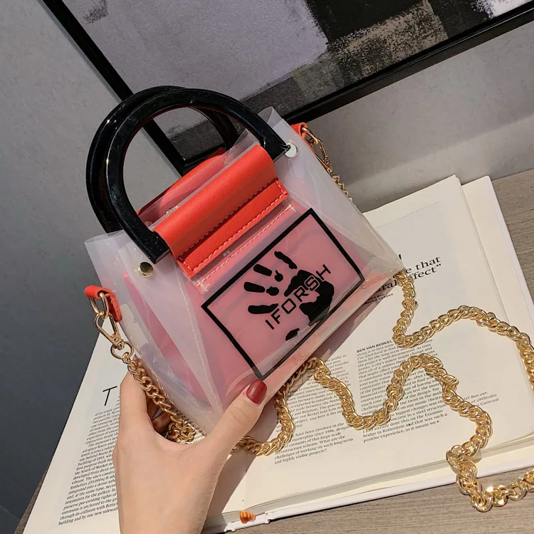 

Small Bag Women's 2019 New Style Korean-style Spring And Summer Bag with Chain Versatile Transparent Shoulder Bag Hand Gel Bag S
