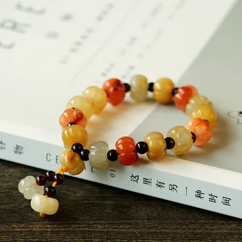 

Natural Xinjiang Golden Silk Jade Pumpkin Bead Bracelet