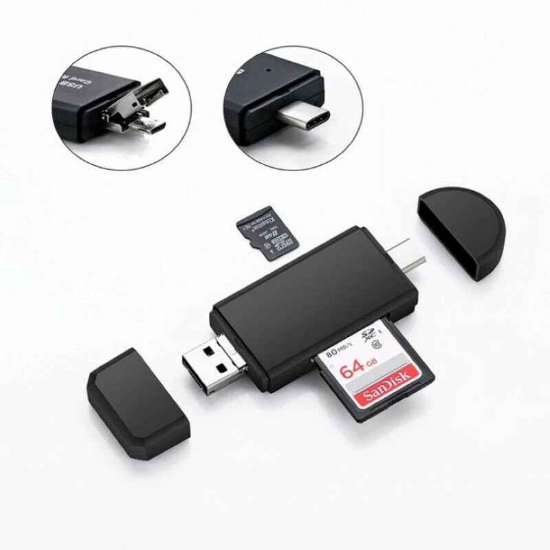 3-в-1 Портативный USB 2 0 микро-Тип C кард-ридер карт памяти OTG адаптер |