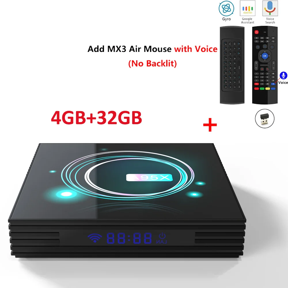 A95X F3 тонкий Android Tv Box Amlogic S905X3 четырехъядерный Cortex-A55 4GB 32GB LAN100M 2,4G/5G wifi SetTop Box 4k HD1080P медиаплеер - Цвет: 4GB32GB add mx3 mic