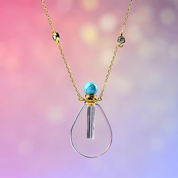 

Scented perfume pendant crystal stone necklace 925 sliver chain essential oil bottle jewelry necklace