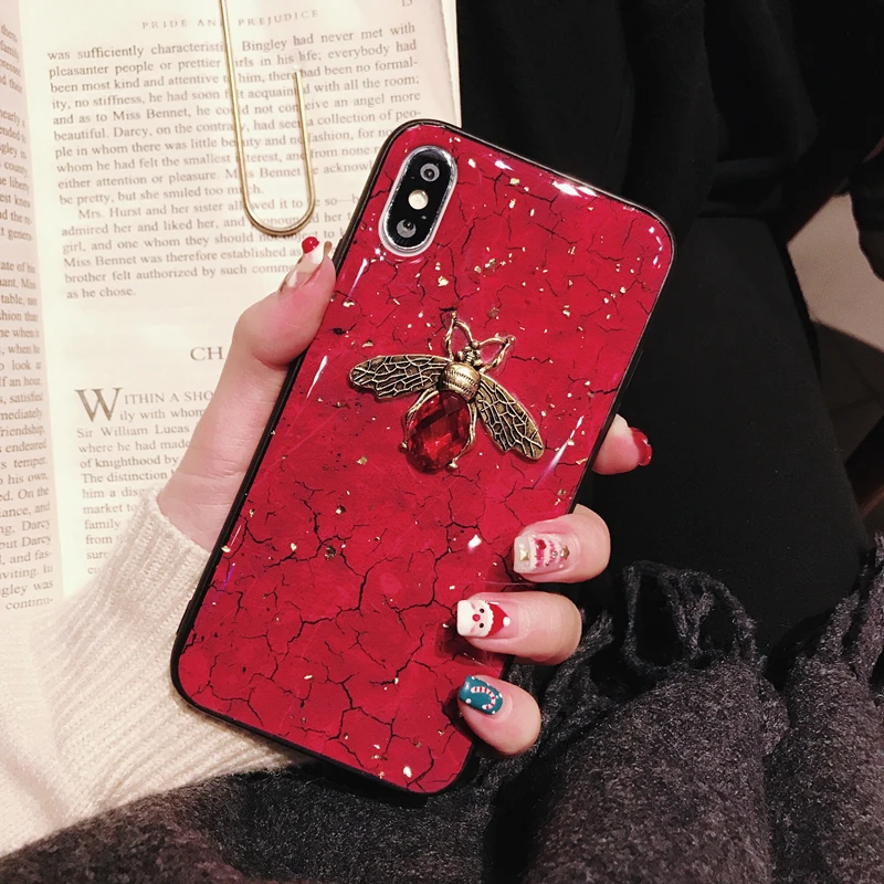 Glitter Bling gold foil marble diamond 3D bee phong case for iphone X XS MAX XR 7 8 6 6s plus cover cases For oneplus pro capa | Мобильные