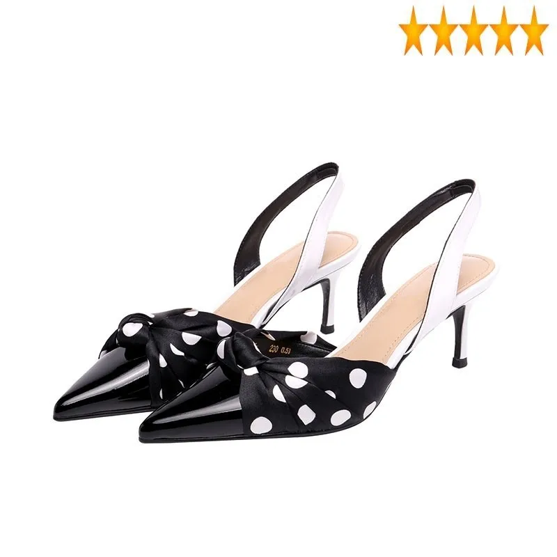

Ladies Elegant Office Stiletto Patchwork Polka Dot Pointed Toe Mules Shoes 2021 Summer Footwear Women High Heels Sandals