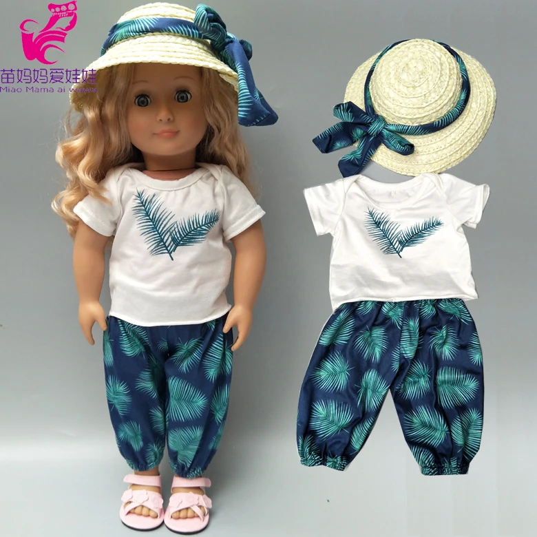 Кукольная одежда Гавайская пляжная рубашка и штаны соломенная шляпа для 18 дюймов американская кукла праздничная одежда комплект из футболки и штанов