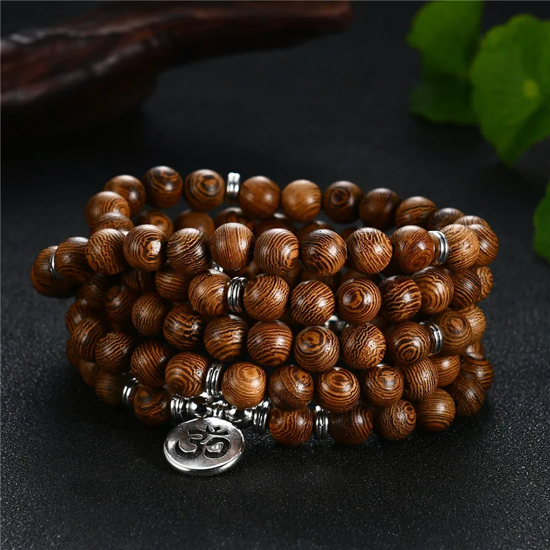 Prayer Beads Bracelet 108 Tibetan Buddhist Rosary Charm Mala Meditation Flower of Life Lucky Wenge Wooden Bracelet For Women Men 2