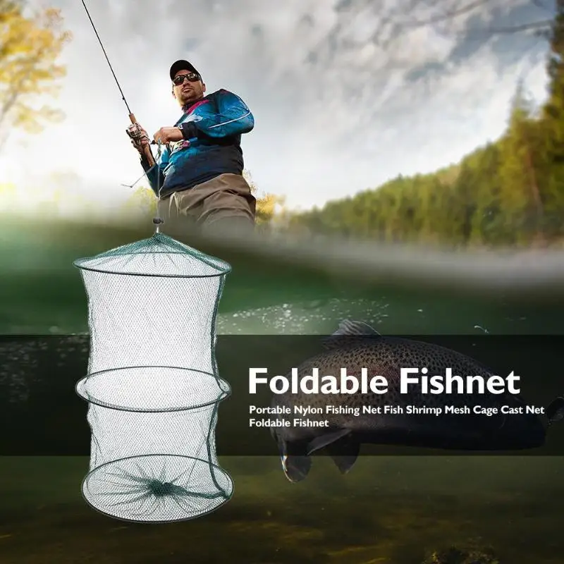 

Portable Nylon Fishing Net Fish Shrimp Mesh Cage Net Fishing Trap Network Foldable Fishnet Tackle