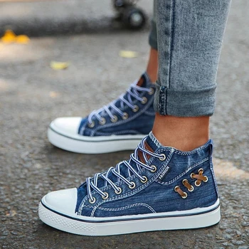 

2020 Fashion Spring Women High Top Canvas Shoes Woman Ladies Casual Fabric Denim Ankle Lace Up Canvas Vulcanized Shoes