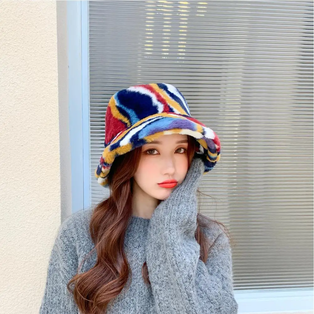 straw bucket hat Lamb Fur Hat New Warmth And Thick Black And Yellow European And American Style Fisherman Hat For Autumn And Winter prada bucket hat womens