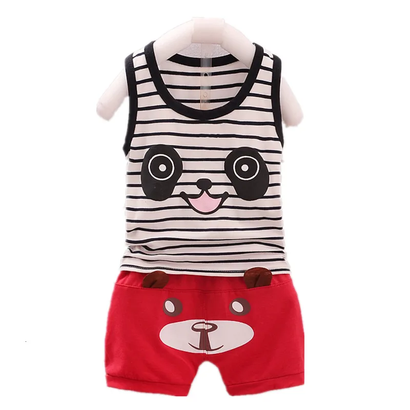 Summer Baby Clothes Suit Children Boys Girls Cartoon Panda Striped Vest Shorts 2Pcs/sets Toddler Casual Clothing Kids Tracksuits | Детская