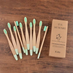 Kids' Eco-Friendly Bamboo Toothbrush Set - 10 Colorful Pieces with Soft Nylon Bristles (10 Pcs Light green)