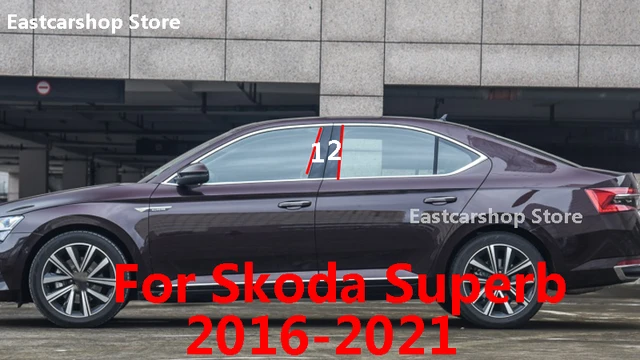 Car Door Window Middle Column Trim Decoration Protection Strip PC Stickers for Skoda Superb 2021 2020 2019 2018 2017 2016 Superb Black