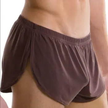 

Europe size Male Panties Underwear Boxers Breathable Men Boxer Pajamas Side Split Solid Underpants cueca home Comfortable Shorts