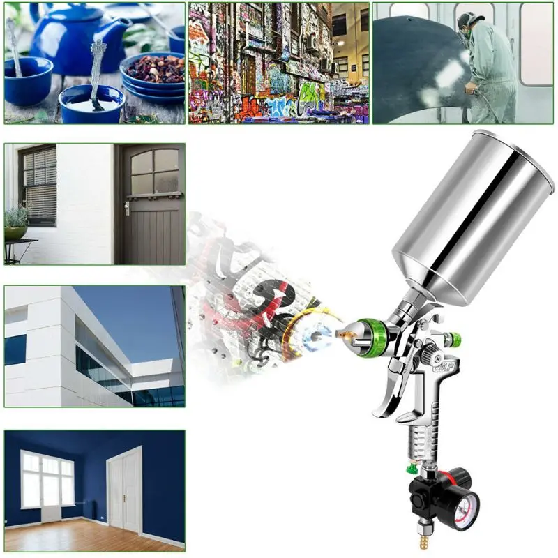 

2.5mm Nozzle HVLP Gravity Feed Spray Gun Kit with Air Regulator Auto Paint Prime