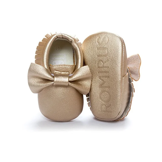 Baby Shoes Newborn Infant Boy Girl First Walker PU Sofe Sole Princess Bowknot Fringe Toddler Baby Crib Shoes Casual Moccasins 2