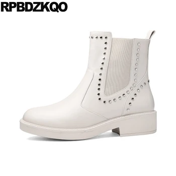 

chunky shoes stud plus size ankle beige japanese chelsea slip on faux fur rivet big brand women winter boots genuine leather