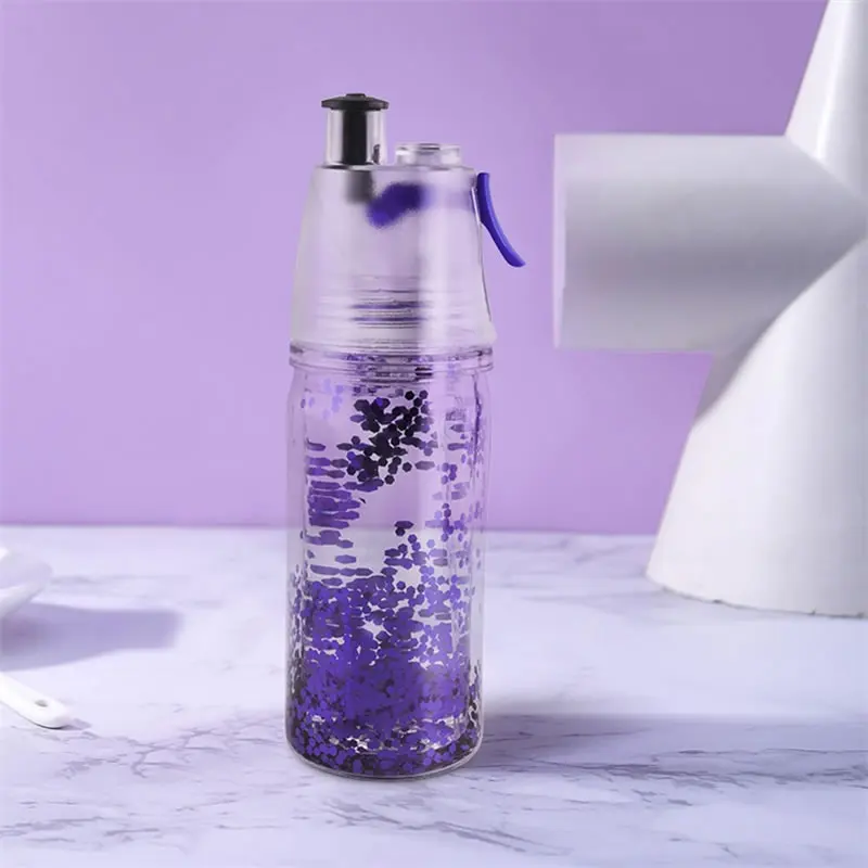 Purple OBR двойной распылитель для стен Infuser бутылка с водой Спортивная бутылка для коктейля блесток кемпинга Герметичная Бутылка для напитков Тритан BPA бесплатно - Color: Purple