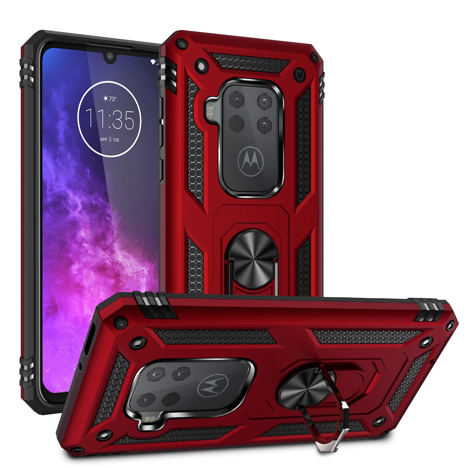 

Luxury Metal Ring Holder Phone Case On The For Motorola Moto One Zoom Shockproof Cover For Moto One Pro Armor Bumper Case