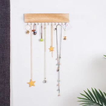 

Jewelry Organizer Rack with 12 Hooks Wall Mounted Wood Holder for Earrings