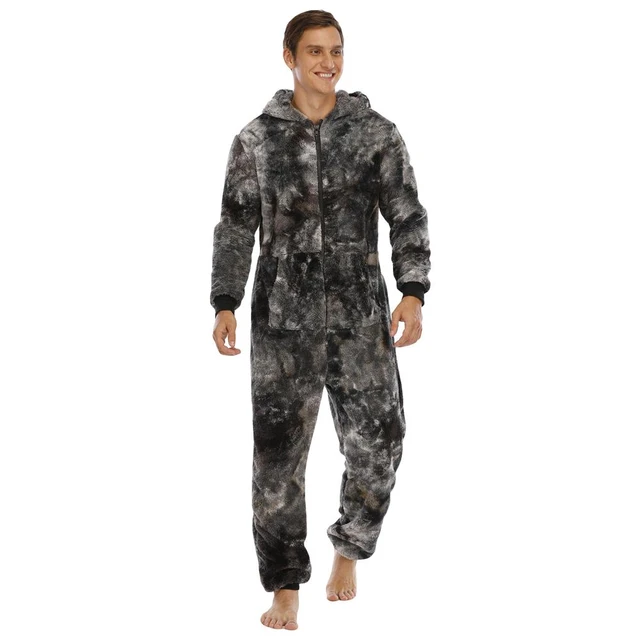 Mono de franela con para hombre, pijama con estampado de camuflaje, Otoño e informal para ropa de dormir, negro y - AliExpress