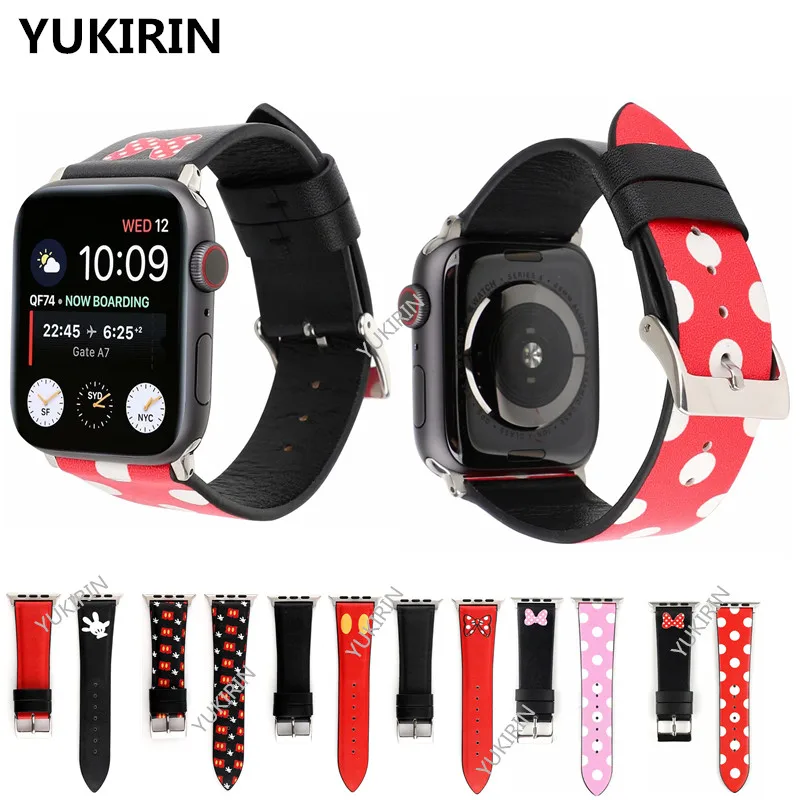 Ремешок YUKIRIN из натуральной кожи в горошек с бантом для Apple Watch Series 5 4 3 2 1 ремешок