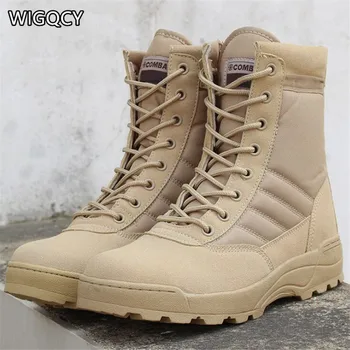 

WIGQCY 2020 new men Desert Tactical Military Boots Mens Work Safty Shoes SWAT Army Boot Zapatos Ankle Lace-up Combat BootsA10