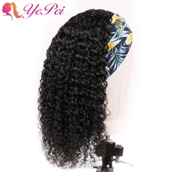 Kinky Curly Headband Wig Human hair Natural Color Full Machine Made Human Hair Wig With Headband Scarf Wig Brazilian Remy Hair