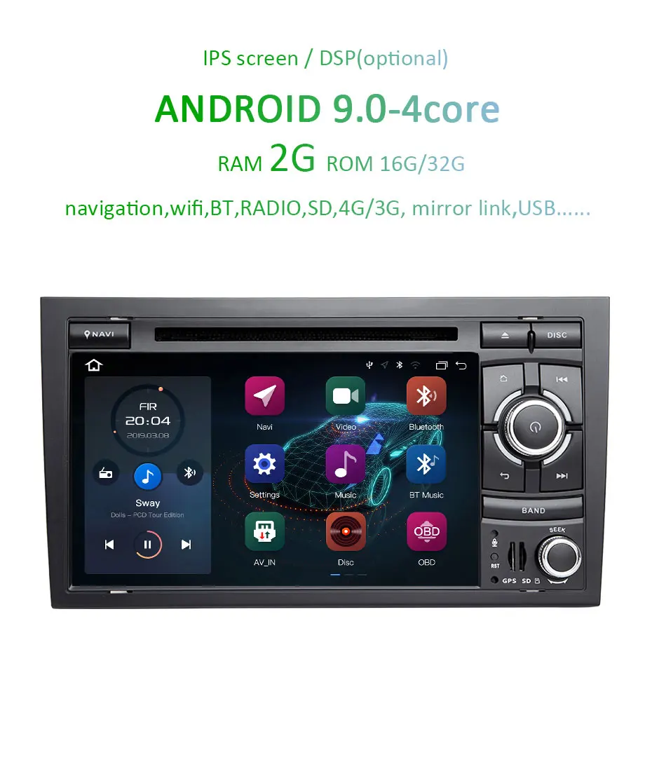 Perfect DSP 4G 64G Android 9.0 IPS Car DVD PLAYER For AUDI A4 GPS IPS stereo multimedia navigation RADIO RECEIVER tape recorder 3