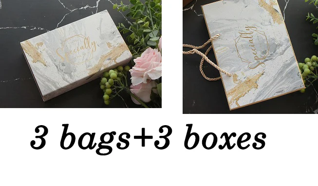 18.5*11*4.7cm 3set Gold White Marble Especially Design Paper Box+ Bag As Birthday Wedding Party Gift Packaging Use - Цвет: 3 box bag set