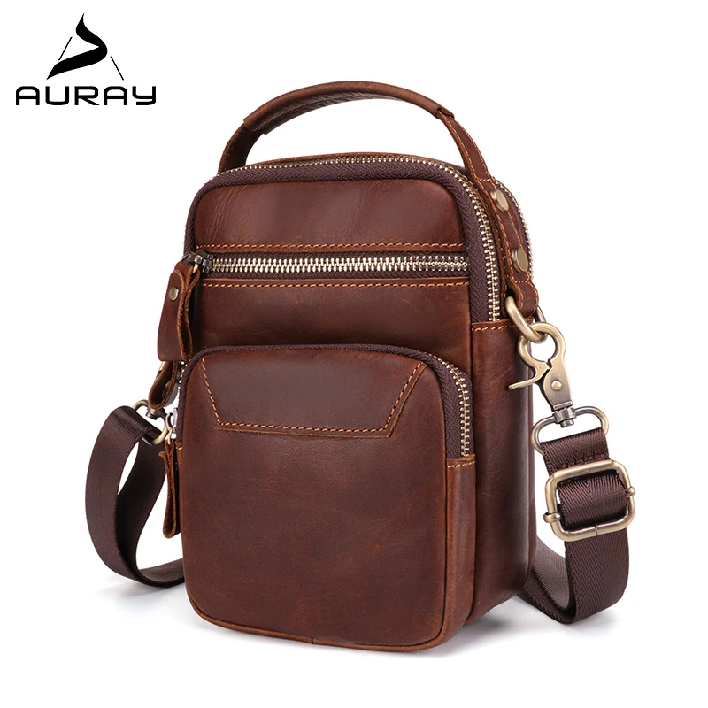 

AURAY Men Genuine Leather Shoulder Bag Man Vintage Messenger Bag Men Leather Shoulder Crossbody Bags For Men Mens Waist Bag