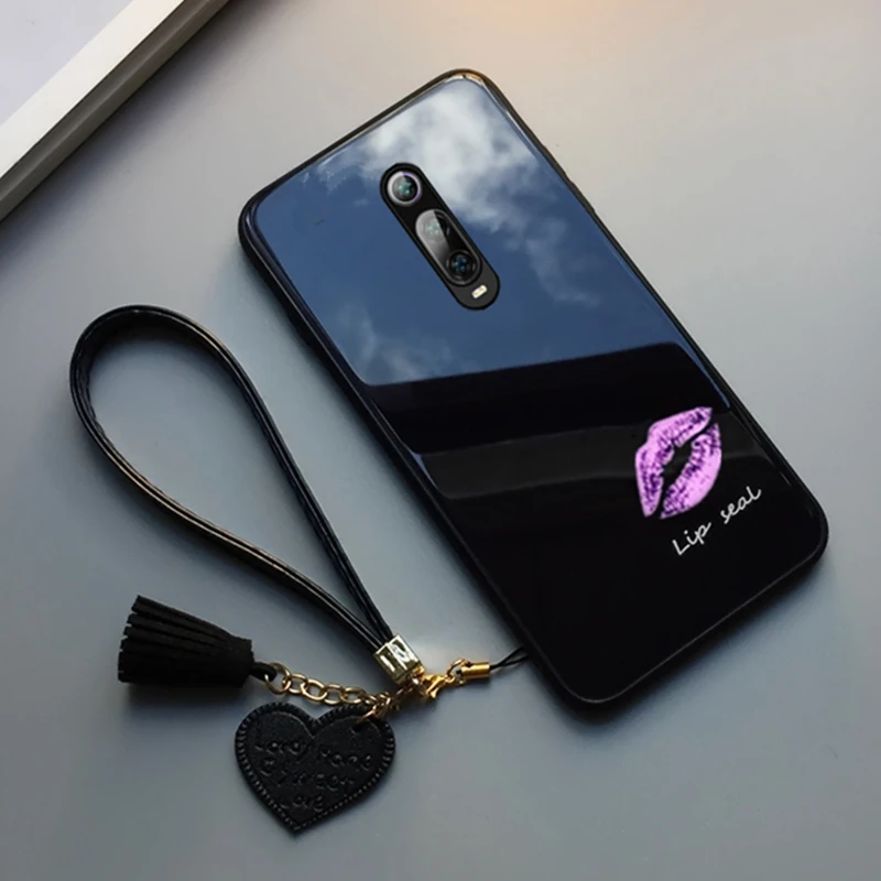 BLACK Чехол и ремешок для Xiaomi Redmi Note 8 чехол для телефона для Xiaomi Redmi Note 8 7 Pro модный сексуальный принт губ стекло Жесткий Чехол - Цвет: BLACK