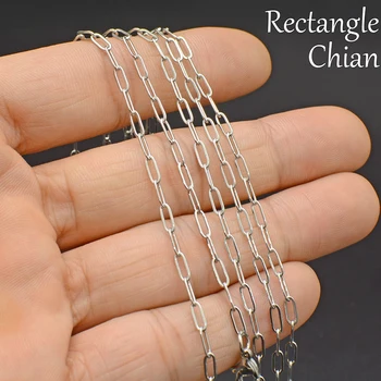 

50 pcs - Rectangle Chain Necklace, Paper Clip Chain Necklace Choker, Layering Necklace, Long Skinny Rectangle Cable Chain Neckla