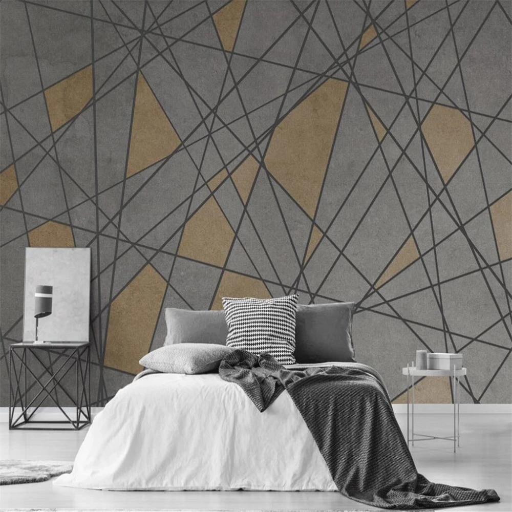 

Dropship Custom Large Wallpaper Mural Nordic Minimalist Personality Retro Geometric Golden Background Wall Decoration Paint