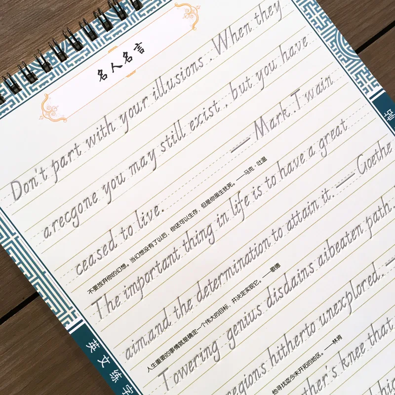 

Quick Italian Italic English Copybook Child Adult 3D Groove HandWriting Practice Celebrity Quotes Exercise Book In English Copy